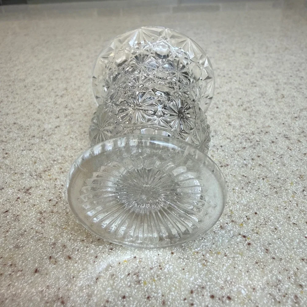 VTG Clear Pressed Glass Pedestal Toothpick Holder Starburst Pattern 2.5